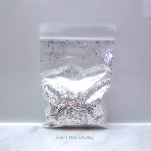 4-in-1 Chunky Mix | Iridescent White Silver | Diamond Chunky | 2 Sizes of Mixes | Mini | Small | Tumbler | Nail | Resin Jewelry