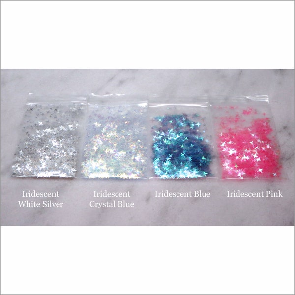 Mixed Iridescent Four Point Star Glitter | 2.5 MM | 4 MM | 5 MM | 4 Colors to Choose | White Silver | Blue | Pink | Nail Art | Resin Jewelry