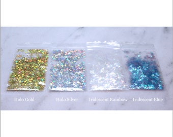 4-Bag Mixed Iridescent Four Point Star Glitter Sample Pack Iridescent Pink White Silver Tumbler Light Blue Nail |Resin Jewelry
