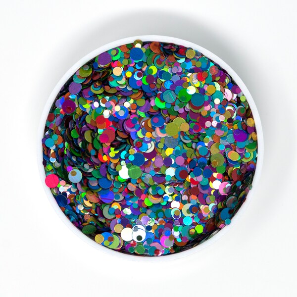 Holo Mixed Color D•O•T Glitter | 15 colors | Holo | 1 MM | 2 MM | 3 MM | Circle | Solvent Resistant | Slime | Nail | Tumbler | Resin Jewelry