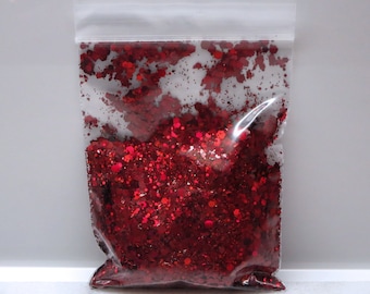 4-in-1 Big Chunky Mix | Holographic Deep Ruby Red | Holo | 0.4 MM | 1MM | 2MM | 3 MM | Tumbler | Resin Jewelry | Nail Art | Slime
