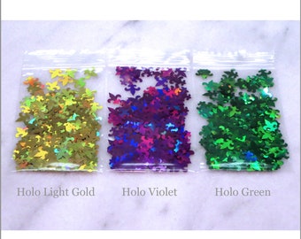 3-Bag Holo Mardi Gras Fleur-de-lis Glitter Sample And Bundle Pack | 1/2 tsp to 1/2 oz in Each Bag | Gold | Green | Violet | New Orleanes