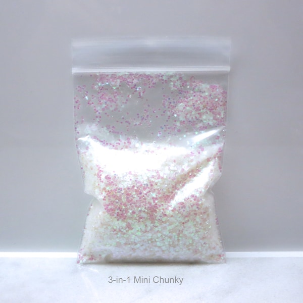 3-in-1 Chunky Mix | Iridescent Soft Pink | 2 Sizes of Mixes | Mini | Small | Translucent | Tumbler | Nail Art | Resin Jewelry | Slime