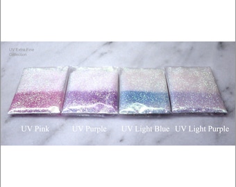 4 UV Glitter | Extra Fine Glitter | 0.4 MM | Change from White to Colors | 4 Color to Choose | Pink | Purple | Blue | Tumbler | Nail Art
