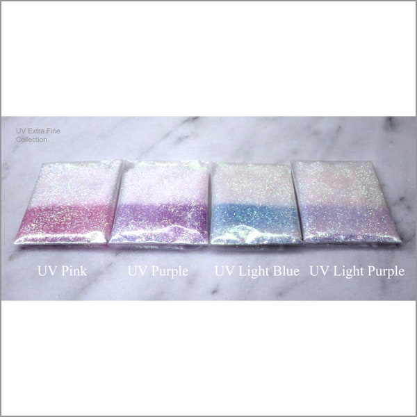 4 UV Glitter | Extra Fine Glitter | 0.4 MM | Change from White to Colors | 4 Color to Choose | Pink | Purple | Blue | Tumbler | Nail Art