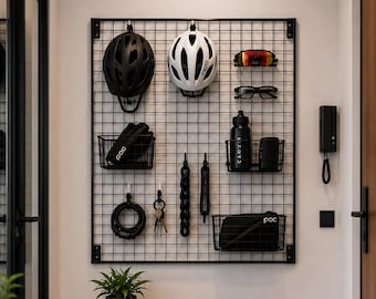 Handmade Steel Bike Gear Organizer | Helmet, Glasses, Accessories Wall Rack