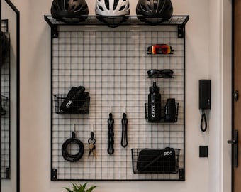 Handmade Steel Bike Gear Organizer | Helmet, Glasses, Accessories Wall Rack