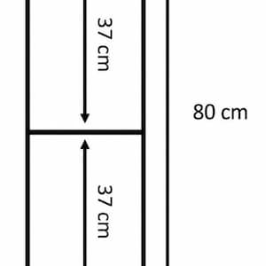 May include: A black rectangular diagram with two internal sections. The total height is 80 cm and the width is 24 cm. Each of the two internal sections measures 37 cm in height. The diagram uses arrows to indicate these specific measurements.