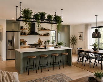 Handmade Steel Hanging Plant Shelf | Ceiling Mounted Urban Jungle Decor (100-160x40 cm)