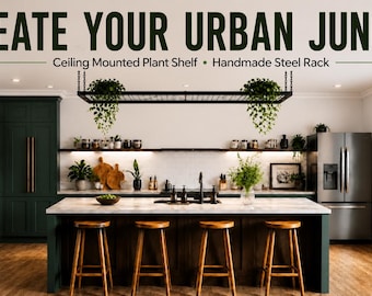 Handmade Steel Hanging Plant Shelf | Ceiling Mounted Rack, Urban Jungle Decor