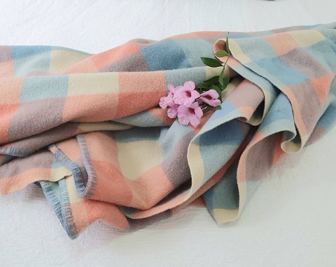 Vintage Wool Fabric. Retro Wool Blanket. Fosseys Brand. Pastel Check