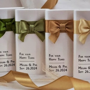 Tovaglioli personalizzati per matrimonio, carta perlata, bomboniere per ospiti, bomboniere, lacrime di gioia, nastri colorati, oro, verde salvia, avorio