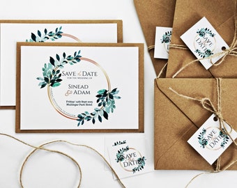 Save the Date Card Eucalyptus leaves, Wedding Invitation Cards, Rustic, Elegant Personalized Wedding Invitation, Wedding Favours