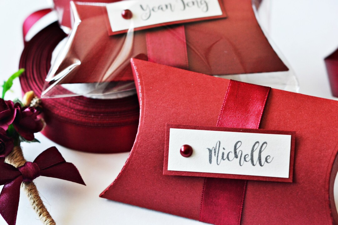 Pillow Box 113x72x30mm, Elegant Burgundy, Red Wine Pillow Box, Wedding