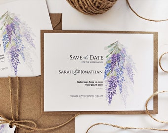 Save the Date Cards Lilac Seringa, Envelope and twine, Save the Date tag, Elegant Wedding Invitations, Wedding Announcement, Wedding favours