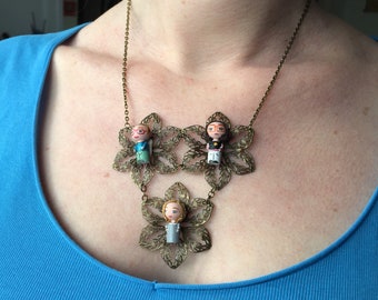 Necklace 3 portraits after photo doll figurine doll pendant