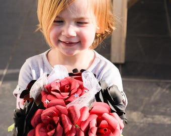 Bouquet fleurs papier fleur papier rose rouge noir mariage pliage origami