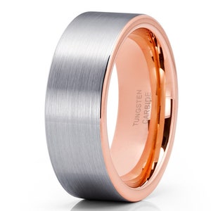 Gray Tungsten Wedding Ring, Rose Gold Tungsten Ring, 18k Rose Gold Tungsten 4mm, Men & Women, Anniversary Ring, Engagement Ring, Comfort Fit