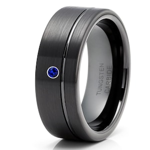 Black Tungsten Wedding Ring,Ruby Tungsten Wedding Ring,8mm & 6mm,Tungsten Carbide Ring,Anniversary Ring,Engagement Ring,Black Tungsten Ring