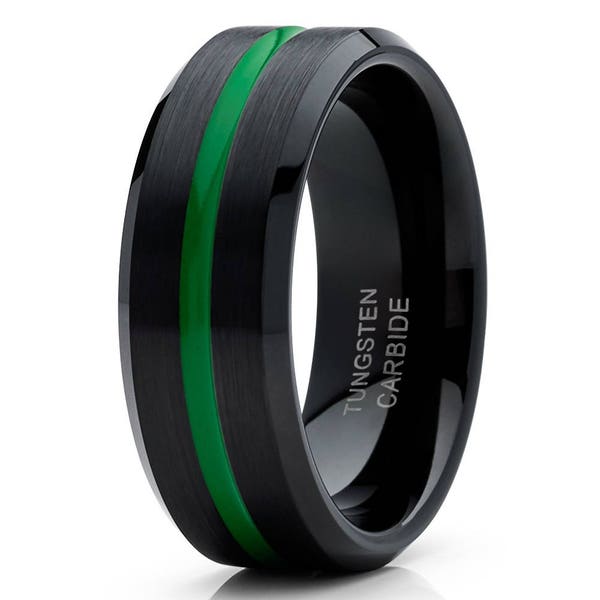 Green Tungsten Wedding Band,Green Tungsten Ring,Black Tungsten Ring,Anniversary Ring,Engagement Ring,Men & Women,Tungsten Carbide,Unique