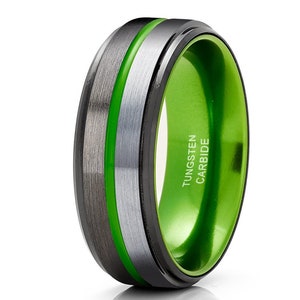 Green Tungsten Wedding Ring,Gunmetal Tungsten Wedding Ring,Anniversary Ring,Engagement Tungsten Ring,Unique Green Ring,Green Tungsten Band