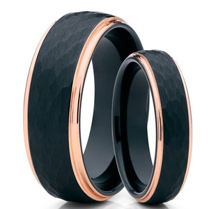 Rose Gold Tungsten Wedding Rings,Men & Women,Rose Gold Wedding Ring,Anniversary Rings,18k Rose Gold,Black Tungsten Wedding Rings,Comfort Fit