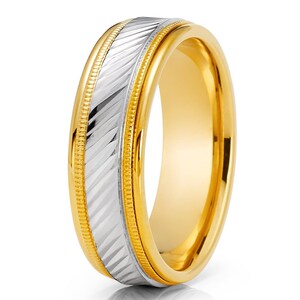 Alliance pour femme en or jaune 14 carats en or blanc 14 carats Bague d&#39;anniversaire et de fiançailles