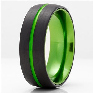 Black Tungsten Wedding Ring,Green Tungsten Ring,Anniversary Ring,Men & Women,Tungsten Carbide Ring,Engagement Ring,Green Wedding Ring