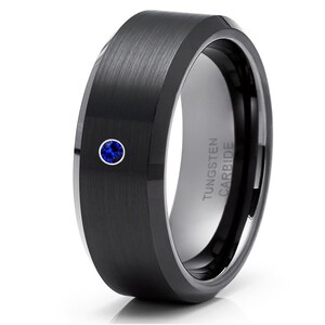 Gunmetal Tungsten Wedding Ring,Blue Sapphire Wedding Ring,Anniversary Ring,Black Tungsten Ring,Men & Women,Engagement Ring,Black Ring
