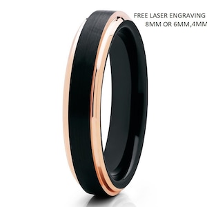 Rose Gold Tungsten Ring,Rose Gold Tungsten Wedding Ring,Anniversary Ring,Men & Women,Black Tungsten Ring,18k Rose Gold Ring,Comfort Fit