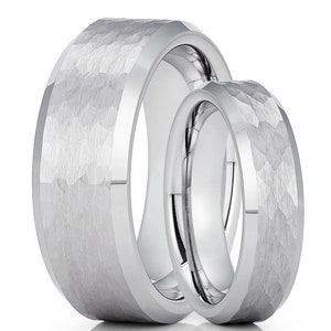Tungsten Wedding Rings,Matching Tungsten Ring,Men & Women,Silver Tungsten Rings,Hammered Wedding Rings,Tungsten Carbide Ring,Comfort Fit