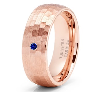Tungsten Wedding Ring,Blue Sapphire Ring,Tungsten Carbide Ring,Anniversary Ring,Hammered Wedding Ring,Engagement Ring,Sapphire Ring
