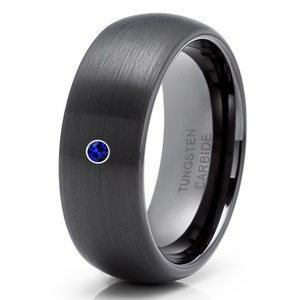 Tungsten Wedding Ring,Black Tungsten Wedding Ring,Anniverasry Ring,Gunmetal Tungsten Wedding Ring,Engagement Ring,Blue Sapphire Ring