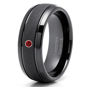 Ruby Tungsten Wedding Ring,Black Tungsten Ring,Anniversary Ring,8mm Wedding Ring,Ruby Tungsten Wedding Ring,Men & Women,Anniversary Ring