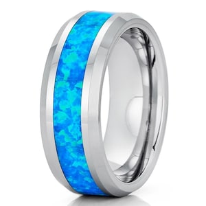 Opal Wedding Ring,Tungsten Wedding Ring,Anniversary Ring,Tungsten Carbide Ring,Opal Tungsten Ring,Engagement Ring,