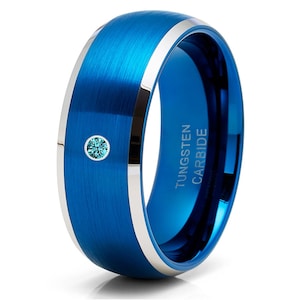 Blue Diamond Tungsten Ring,8mm Blue Tungsten Ring,Anniversary Ring,Tungsten Carbide Ring,Men & Women,Blue Diamond Wedding Ring,Comfort Fit