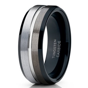 Mens Black Tungsten Ring Gray Tungsten Wedding Band - Etsy