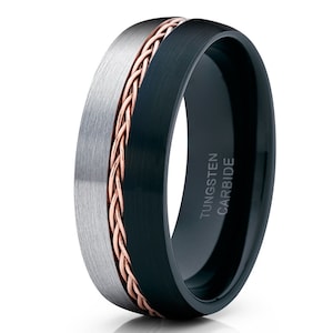 Titanium Black Carbon Fiber Stripe Comfort Fit Men's Wedding Band Ring size  5-13