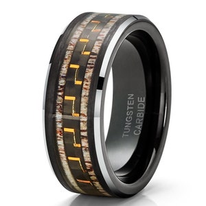 Deer Antler Tungsten Ring, Deer Antler Wedding Band, Black Tungsten Ring, Anniversary Ring, Men & Women, Antler Wedding Ring,  Comfort Fit