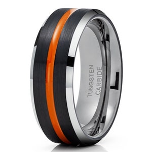 Black Tungsten Ring Orange Wedding Band 8mm Tungsten Man Wedding Band Male Women Anniversary Ring Engagement Band Comfort Fit Ring