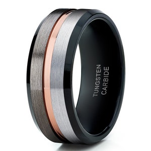 GUNMETAL Tungsten Wedding Band, Black Tungsten Ring, Rose Gold Tungsten Ring 18k, Anniversary Ring, Men & Women, Engagement Ring, Unique