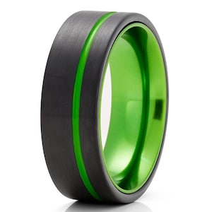 Black Tungsten Wedding Band,Green Tungsten Wedding Ring,Tungsten Wedding Band,Anniversary Ring,Engagement Ring,Black Wedding Ring,Brush Ring