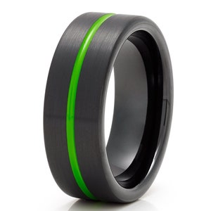 Black Tungsten Wedding Band,Green Tungsten Wedding Band,Anniversary Ring,Engagement Ring,Black Wedding Band,Unique Ring,Comfort Fit