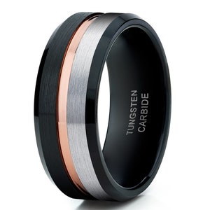 0.21ctw Blue Sapphire 3-Stone Tungsten Ring Brushed Finish Blue IP Comfort Fit 2-Tone Tungsten Wedding Ring TN744BS September Birthstone