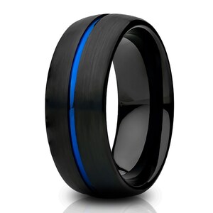 Blue Tungsten Wedding Ring,Black Wedding Ring,Tungsten Carbide Ring,Engagement Ring,8mm Wedding Ring,Black Wedding Ring,Anniversary Ring