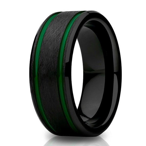 Black Wedding Ring,Green Tungsten Ring,Tungsten Carbide Ring,Anniversary Ring,Engagement Ring,Black Tungsten Ring,Man & Woman,Comfort Fit