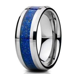 Blue Opal Wedding Ring,Tungsten Wedding Ring,8mm Wedding Ring,Anniversary Ring,Unique Wedding Ring,Tungsten Carbide Ring,Engagement Ring