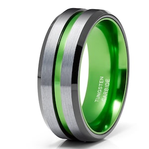 8 mm Grün Wolfram Ehering, Ehering grün, Wolfram Ehering, Jahrestagsring, Verlobungsring Männer & Frauen, grauer Ehering
