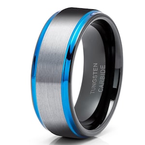 Gray Blue Tungsten Wedding Ring,Black Tungsten Ring,8mm Tungsten Wedding Ring,Tungsten Carbide Ring,Anniversary Ring,Men & Women,Comfort Fit