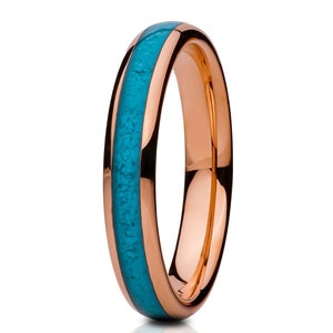 Turquoise Wedding Ring,Rose Gold Tungsten Wedding Ring,4mm Wedding Ring,Anniversary Ring,Engagement Ring,Tungsten Carbide Ring,Comfort Fit